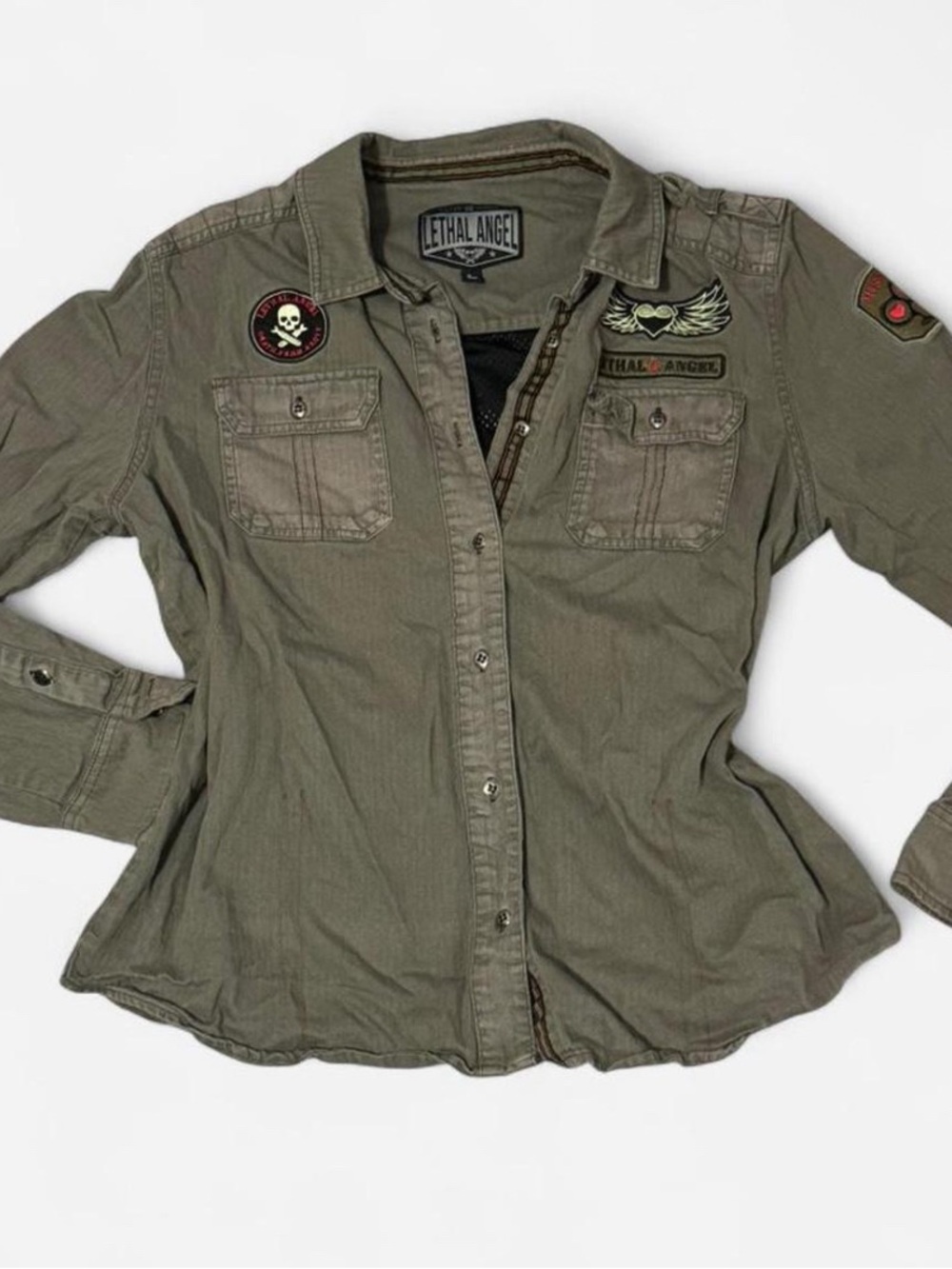 Harley-Davidson Olive Green Military Patch Utility Jacket